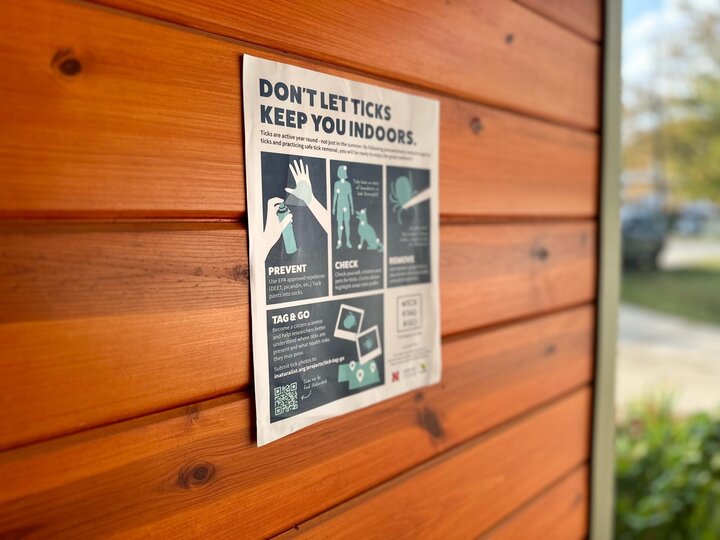 photo of a tick flyer on a building